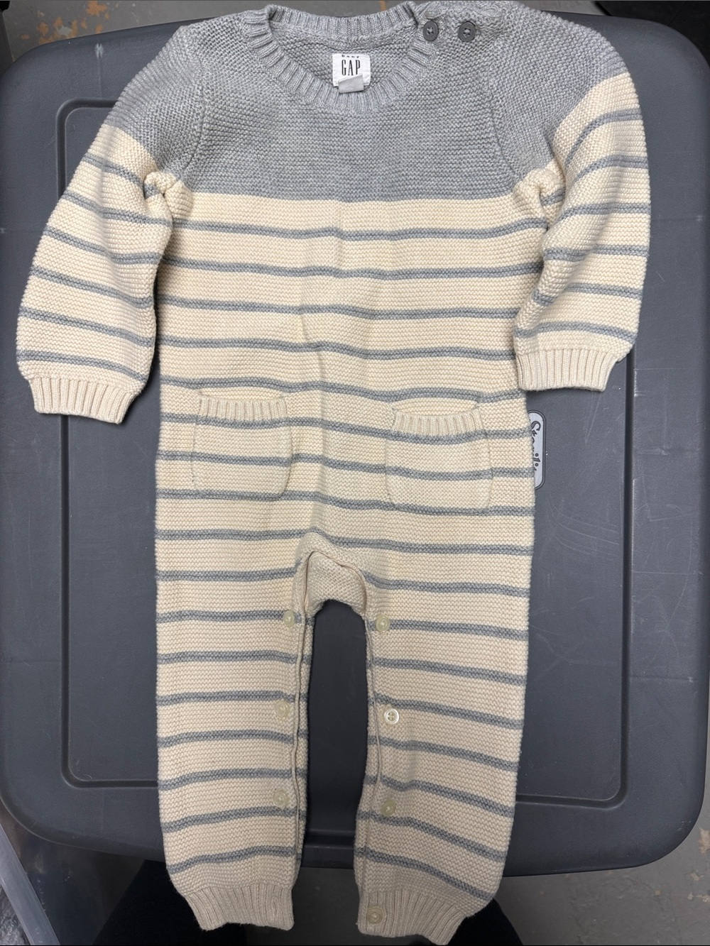 GAP Cream and Gray Striped Knit Footie One-Piece